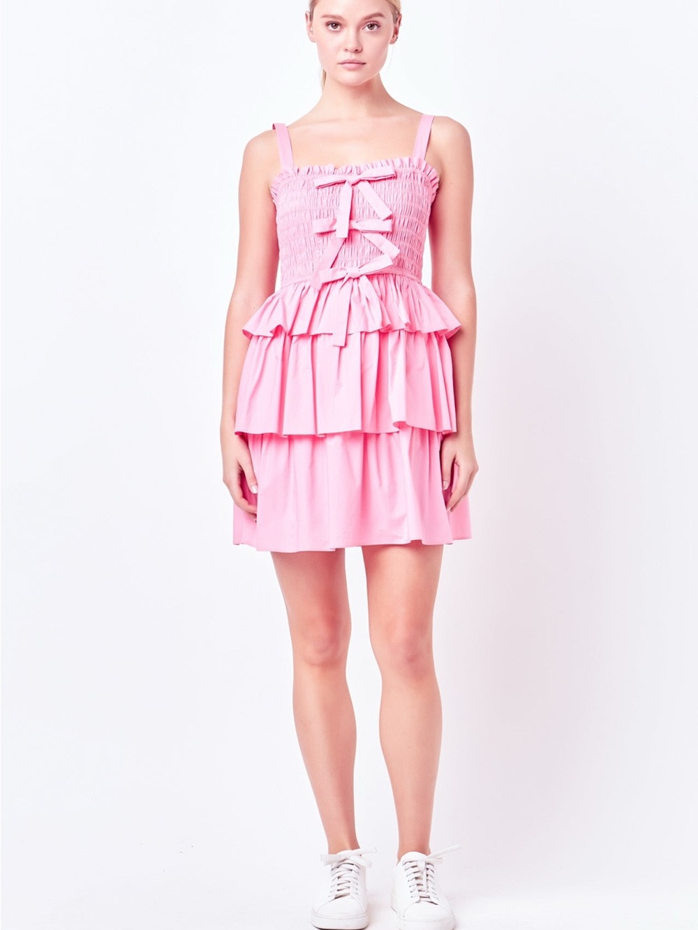 English Factory Cotton Ruffle Tiered Dress with Ties